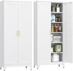 Kitchen Pantry Cabinet, 75" Tall White Metal Storage Cabinet with Doors and Shelves, Kitchen Cabinet for Kitchen, Dining Room, Living Room, Bathroom, Garage and Office