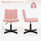 LUE BONA Adjustable Vanity Stool Chair with Girly Bear Ear Wide Back, 360° Swivel Vanity Stool for Makeup Room, Upholstered Teddy Velvet Ottoman for Teen Girls, 350lbs, Pink