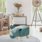 Animal Footstool Elephant Bench, Portable Shoes Changing Cute Storage, Wood Ottoman Stool Sofa Tea Stool for Decor, Bedroom, Living Rooms Indoor, Blue