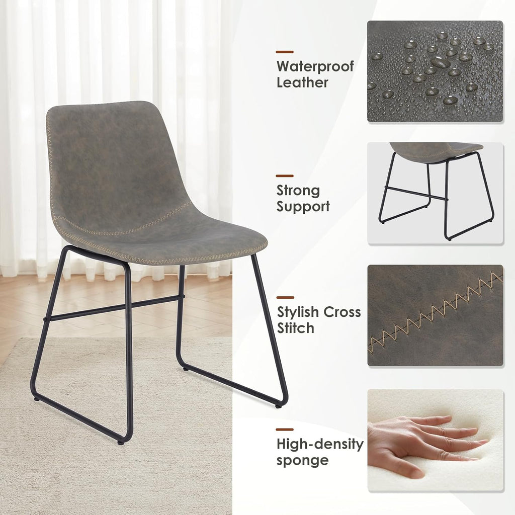 Soohow Mid-Century Modern Dining Chairs Set of 4, Faux Leather Upholstered Kitchen Chairs with Metal Legs, Comfortable Dining Room Chairs for Home