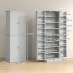 HOMCOM 65" Kitchen Pantry Storage Cabinet 16 Door Shelves Gray | Freestanding Kitchen Cabinet, 4 Doors, 8-Tier Shelving, Adjustable Shelves