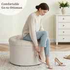 ONBRILL Round Ottoman Foot Rest, 24" Storage Ottoman | 15.4" Height Foot Stool（Better for Low-Profile Sofa), Large Size Bedside Storage, Extra Seat, Entryway Shoe Bench