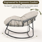 Bifanuo Oversized Egg Rocking Chair for Indoor Outdoor – All-Weather Wicker Rattan Lounge Chair with Cushion Patio Rocker for Porch Garden or Balcony (Beige)