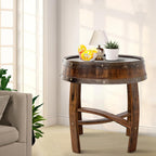 Handcrafted Rustic Whiskey Barrel End Table 23″ Round Solid Wood Accent Coffee & Side Table – Farmhouse Style Nightstand for Living Room Bedroom Patio,N