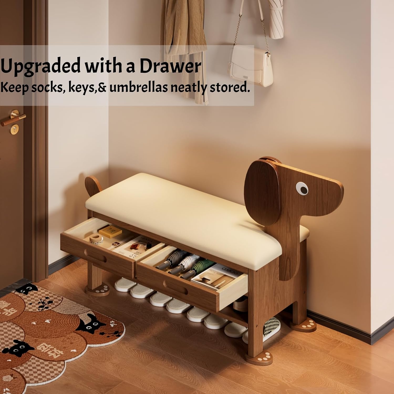 Wooden Shoe Storage Bench Cabinet Rack for Entryway Closet, with Upholstered Cushion Seating Organizer Entrance (31.5 inch)