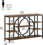 GiftGo 47" Industrial Console Tables for Entryway Rustic Sofa Table Behind Couch 4 Tier Wooden Shelves Entry Table with Storage for Foyer, Hallway, Front Door,Living Room (Rustic Brown, 47")