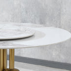 59" D Round Dining Table with 31.5" Detachable Lazy Susan, Modern Sintered Stone Dining Table for 8 Seat, Artificial Marble Dining Room Table Kitchen Table with Stainless Steel Base for Home