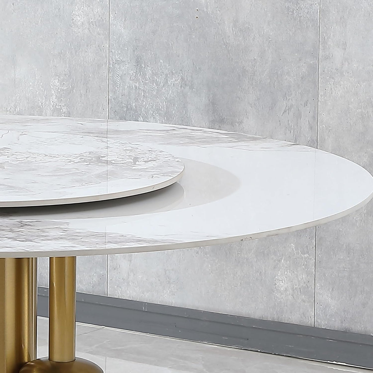 59" D Round Dining Table with 31.5" Detachable Lazy Susan, Modern Sintered Stone Dining Table for 8 Seat, Artificial Marble Dining Room Table Kitchen Table with Stainless Steel Base for Home
