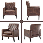 Mid Century Modern Accent Chair Set of 2, Dark Brown Faux Leather Office Chair for Reception - Tufted Leather Club Chair for Living Room, Bedroom, or Waiting Room