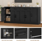 BOTLOG 71” Large Buffet Cabinet with Storage, Sideboard Buffet Cabinet with Adjustable Shelves and 6 Soft-Close Doors, Wood Coffee Bar Console Table for Kitchen, Dining Room, Black