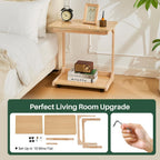 C-Shaped End Table with Wheels - Solid Wood C Shape Rolling Side Table for Couch, Wooden Tv Tray Under Bedside Tables for Sofa Living Room Bedroom, Natural, 15.7 in x 23.6 in x 24.8 in