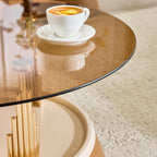 2-Piece Nesting Coffee Table Set, Brown and Gold Metal, Round Side Tables | Nesting Design, Set of 2, Round Side Tables, Metal Frame, Brown & Gold Finish