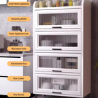 Kitchen Pantry Storage Cabinet E1 Grade Environmental Protection Board Concealed Flip-up Glass Cabinet Doors, for Kitchen Dining Room Living Room(Ash Gray,60cm*40cm*169cm)