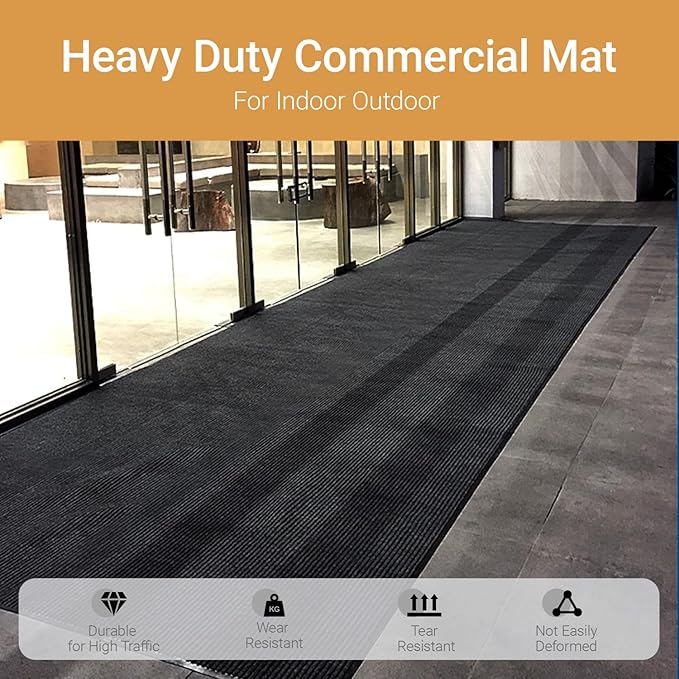 Outdoor Entry Rubber Rug, 4'x3' Commercial Heavy Duty Rubber Large Exterior Door Mat, Industrial Non-Slip Waterproof Welcome Floor Mats for Garage, Kitchen, Patio, Black 48" x 36"