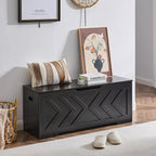 47.2” Storage Bench,Extra Large Wooden Storage Chest with 2 Safety Hinges,entryway Bench,Blanket Storage,Shoe Storage Bench for Entryway,Bedroom,Living Room,Easy Assembly-Black