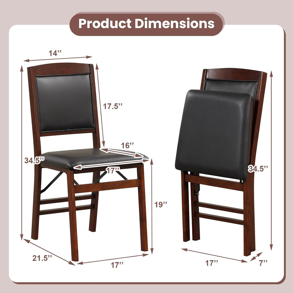 KOTEK Folding Dining Chairs Set of 2, Wooden Kitchen Chairs with Padded Seat & Backrest, Foldable Armless Side Chairs for Dining Room, Living Room