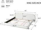 DNYN Boucle Platform Bed Frame with Thick Headboard and Steel Legs