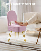 Pink Vanity Chair with Storage and Back for Teens - Faux Fur Makeup Vanity Stool, Foldable Ottoman Seat with Anti-Slip Metal Legs for Girls Bedroom, Dorm, Entryway, Living Room