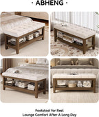 ABHENG Solid Rubber Wood Shoe Bench, Soft Chenille Material Upholstered Seat, 770LB Load Capacity, Multi-Storage for Entryway/Bedroom/Living Room, Vintage Style, 43.3"x15.7"x17.7", White,UASND65W