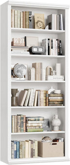 Rresyet Bookcase and Bookshelves, 28" W Tall Bookshelf, White