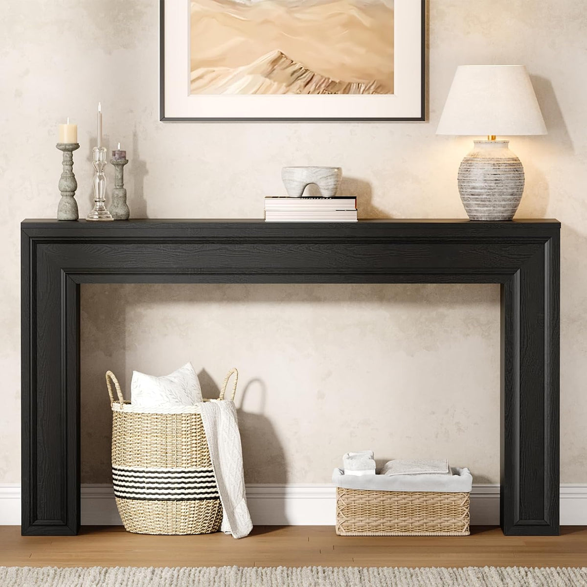 Rresyet 55 Inch Long Console Table, Sofa Table Behind Couch, Entryway Table, Farmhouse Entryway Table for Entrance, Hallway, Living Room (Black)