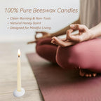 20 Minute 100% Pure Beeswax Candles, Mini Mindful Meditation Taper Candles, Smokeless & Dripless with Holder for Yoga, Prayer, Relaxation (White,24 Pack)