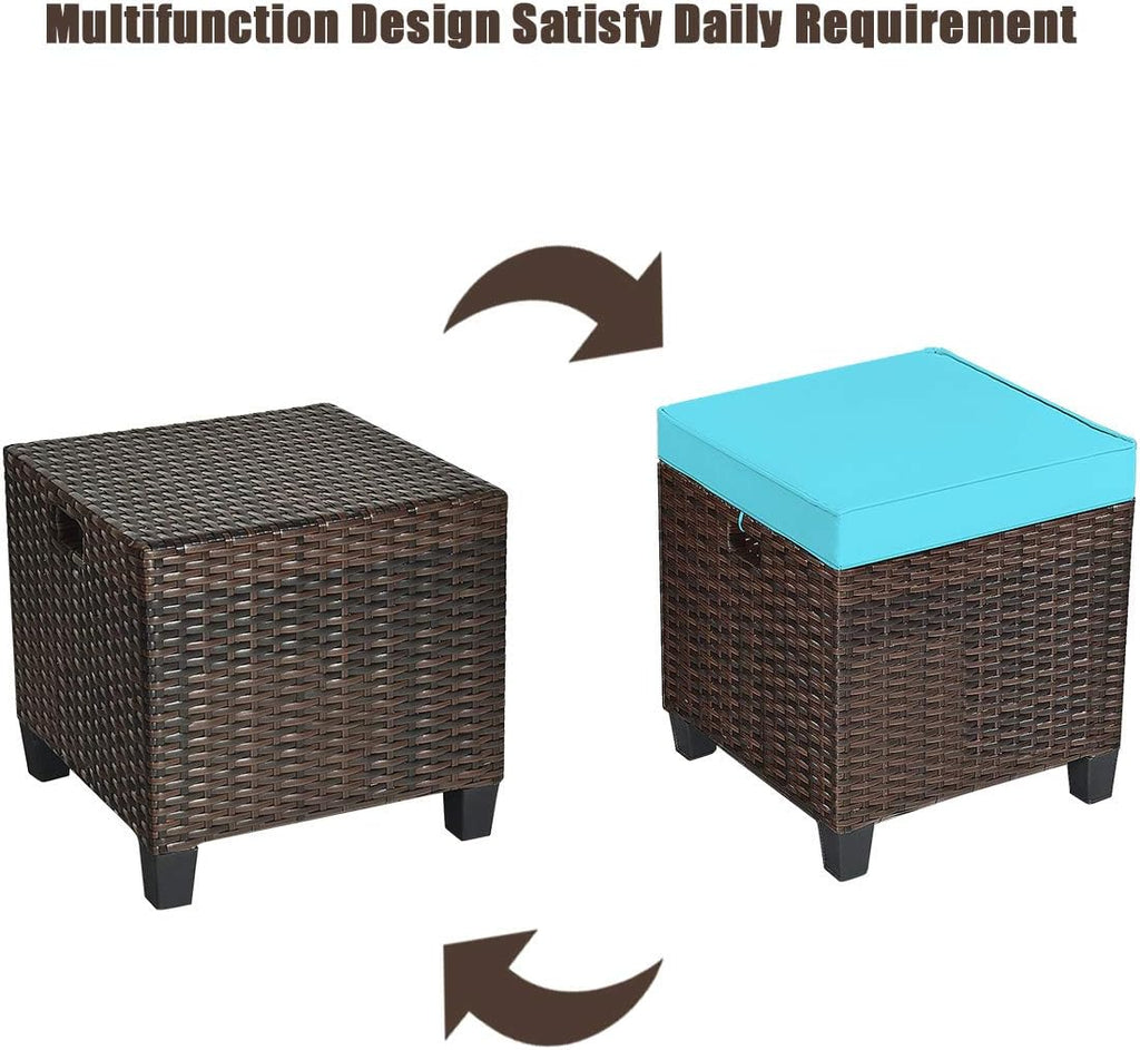 HAPPYGRILL 2pcs Patio Ottoman Set Outdoor Rattan Wicker Ottoman Seat with Removable Cushions Patio Furniture Footstool Footrest Seat