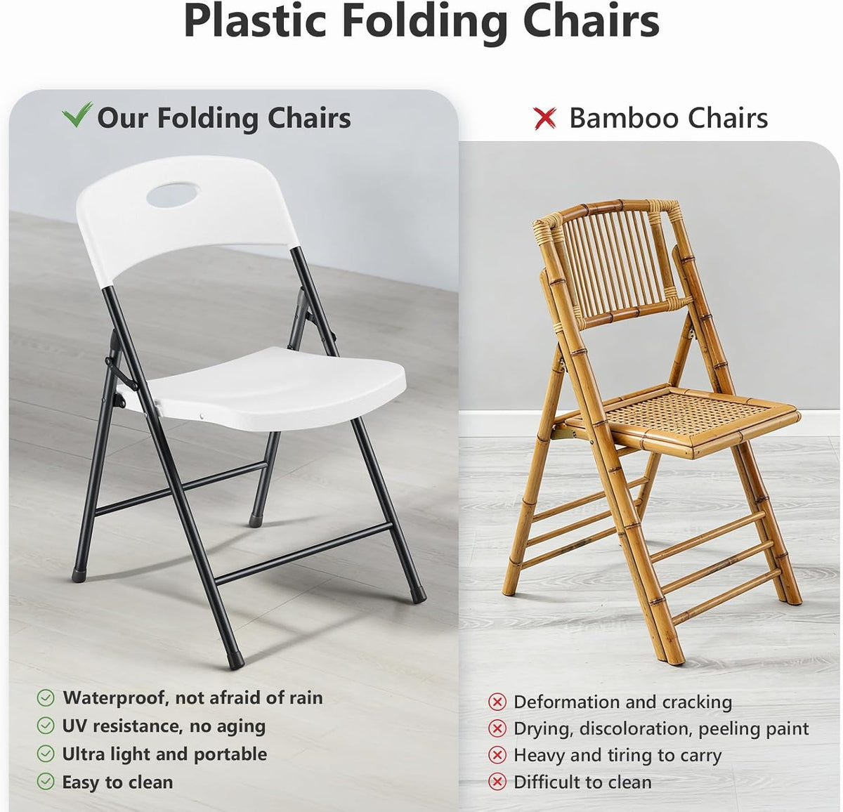 Folding Chairs 4 Pack, Outdoor White Folding Chairs for Outside Indoor, Portable 350 lbs Capacity Heavy Duty Plastic Metal Foldable Chairs Commercial Seating for Picnic, Party, Patio