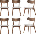 Modern Dining Chairs with Upholstered Cushion, Solid Rubber Wood Dining Chair with Comfortable Backrest, Sturdy Wooden Chairs for Kitchen, Dining Room (Walnut-Beige, 6 Sets)