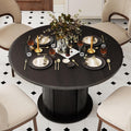 47" Round Dining Table with Hidden 2-Tier Storage Cabinet | Seats 4–6 | Mid-Century Modern Pedestal Base | Space-Saving Kitchen Table for Small Spaces, Black
