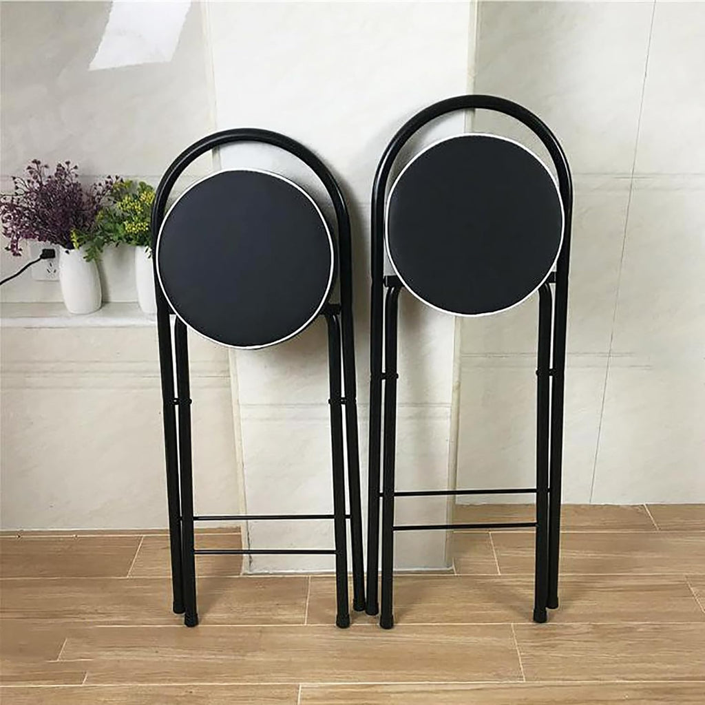 QQXX Folding Bar Stool with Footrest,Leather Padded Folding Kitchen Stool,Portable Counter Height Foldable Stool Tall Bar Stools for Outdoor Kitchen Shop Cafe(2 Pc, White Seat Height 25.5")