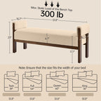 VKNOW 51.8”End of Bed Bench Upholstered Bedroom Bench with Arms, Brown | Solid Rubberwood Legs, Soft Fabric, Thickened seat cushion, Bedroom Living Room Entryway Dressing Areas, Easy to Assemble