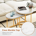 LDAILY Nesting Coffee Table Set with Marble-Look Top, 2-Piece | Golden Steel Frame, Easy Assembly, Accent Stacking Side Table, for Bedroom, Living Room, Apartment