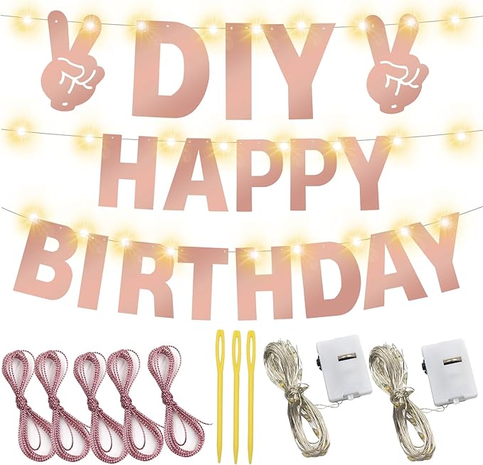 167Pcs DIY Glitter Customizable Banner Kit Happy Birthday Custom Letters Banner Happy New Year Personalized Banners Decor Christmas Baby Shower Birthday Party Decorations Supplies(Shiny Rose Gold)