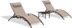 PURPLE LEAF Oversized Pool Chaise Lounge with Table Bronze Aluminum, Khaki | 2 Chaise + 1 Table, UV Textilene Fades Less, S-Curve Backrest with Arm, 5 Recline Angles, Adjustable Headrest, Stackable