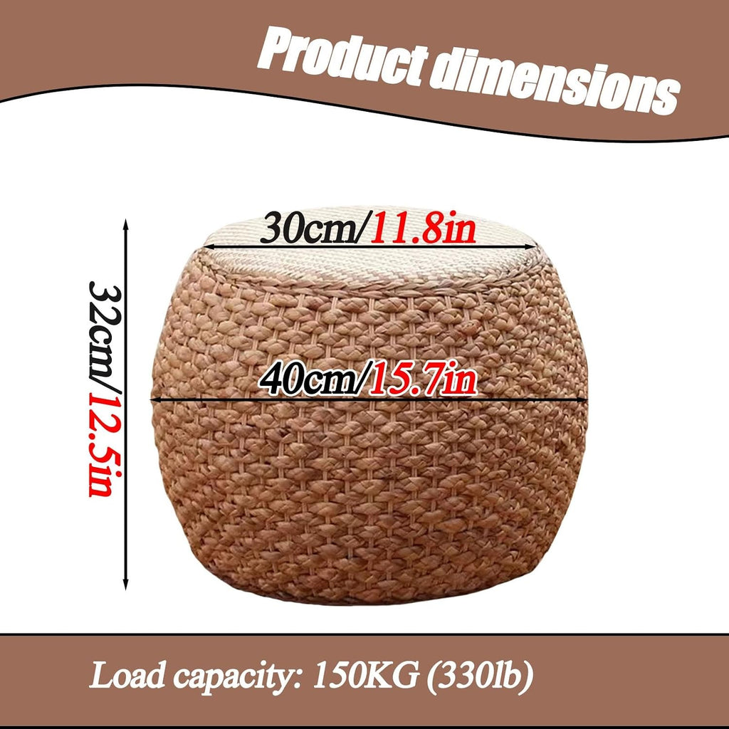 Round Ottoman Natural Seagrass Braided Poof Hand Weaving Round Ottomans Boho Footrest Stool for Home Living Room Bedroom Patio(32cm/12.5in)