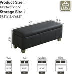 WUTUTUEE 41" Faux Leather Storage Ottoman, Stitch Tufted Rectangle Upholstered End of Bed Storage Bench, Entryway Large Couch Ottoman with Wooden Legs, Dark Black