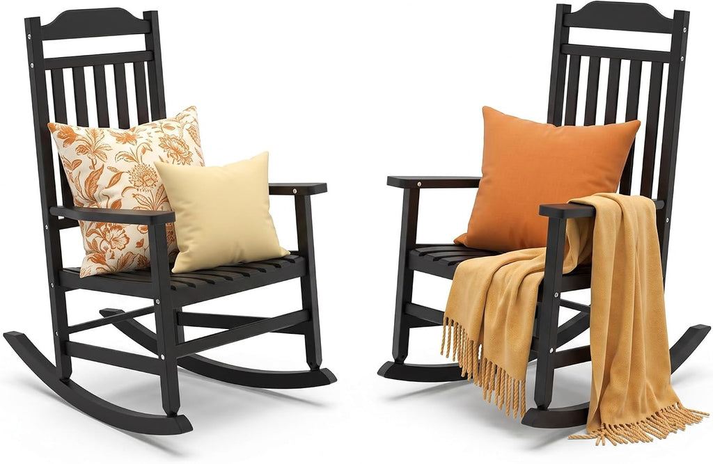 Outdoor Rocking Chairs Set of 2, Weather-Resistant Rocking Chair Ergonomic | Sturdy & Low-Maintenance Oversized Patio Chairs, Outdoor Furniture for Garden, Patio, Deck, Indoor