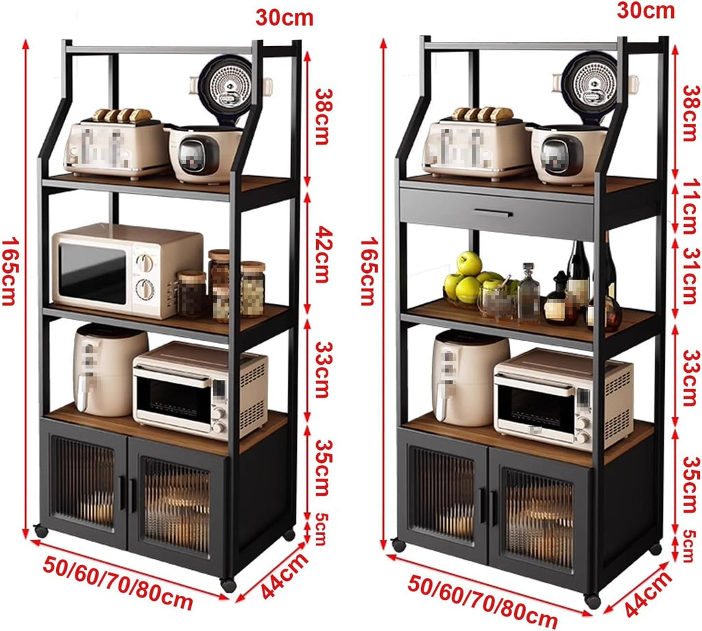 Kitchen Pantry Storage Cabinet Environmentally Friendly Particle Board Silent Hinge + Glass Door Storage Design for Kitchen Dining Living Study Room, Black(50 * 44 * 165cm)