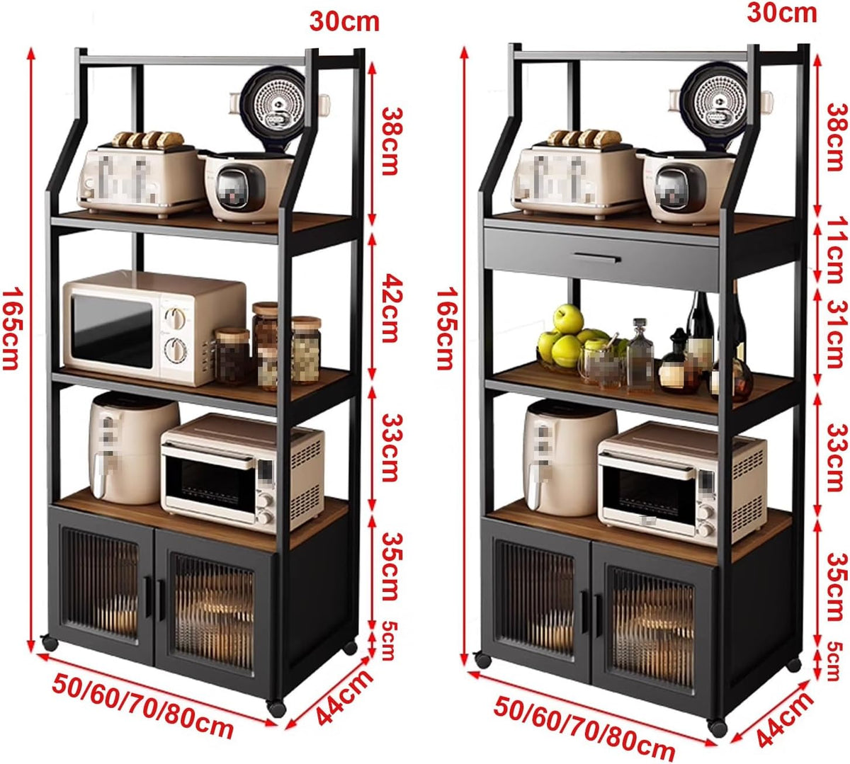 Kitchen Pantry Storage Cabinet Environmentally Friendly Particle Board Silent Hinge + Glass Door Storage Design for Kitchen Dining Living Study Room, Black(50 * 44 * 165cm)
