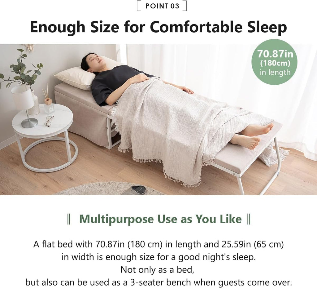 EMOOR Multifunctional Stool SHELT Transformable to Bed (Ivory), Foldable Collapsible High-Density Urethane Foam Temporary Guest Bed Bench