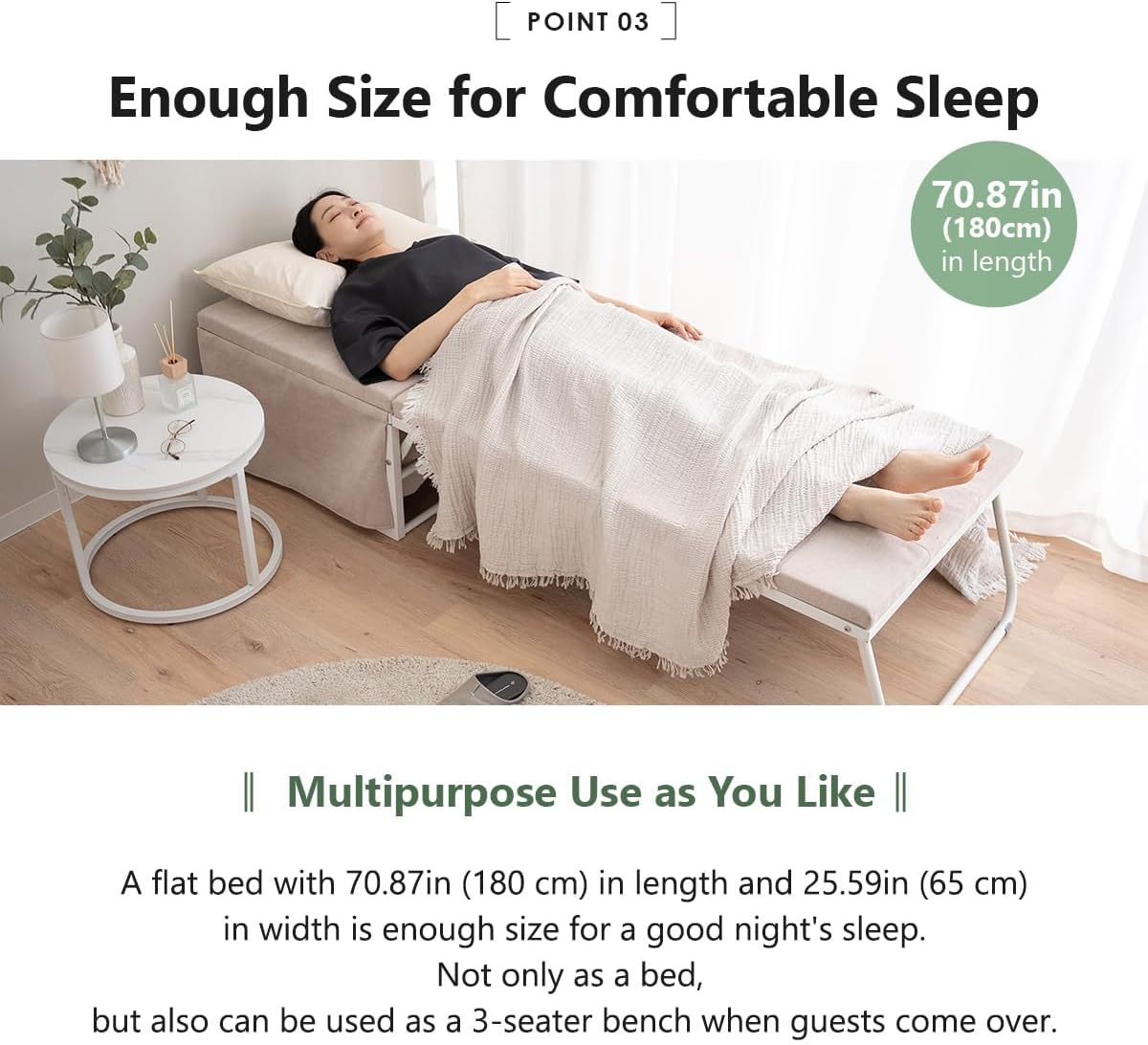 EMOOR Multifunctional Stool SHELT Transformable to Bed (Ivory), Foldable Collapsible High-Density Urethane Foam Temporary Guest Bed Bench