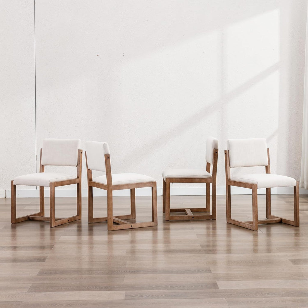DUOMAY Mid-Century Linen Dining Chairs Set of 2, Beige | Modern Upholstered Seat With Sturdy Wood Legs Comfortable Side Chairs For Kitchen Dining Room And Living Area