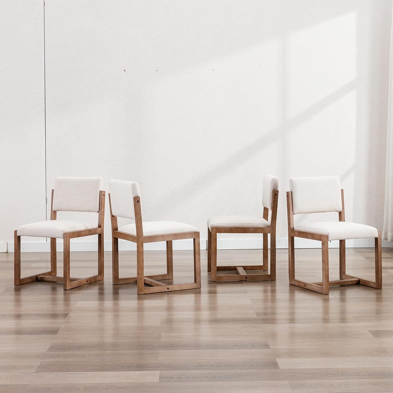 DUOMAY Mid-Century Linen Dining Chairs Set of 2, Beige | Modern Upholstered Seat With Sturdy Wood Legs Comfortable Side Chairs For Kitchen Dining Room And Living Area