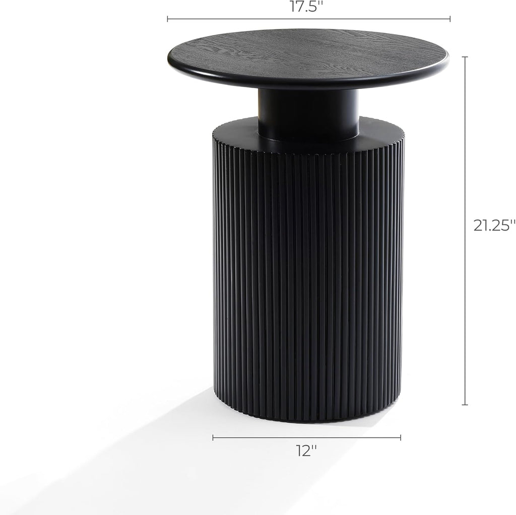 LuxenHome 21" Black Round Side Table, Fluted End Table for Small Spaces