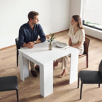 Transformer Table Expandable Dining Table - Modern White Rectangular Furniture, Up to 118.50 in for 6-10 People with Space Saving Design for Dining Area Family Gathering