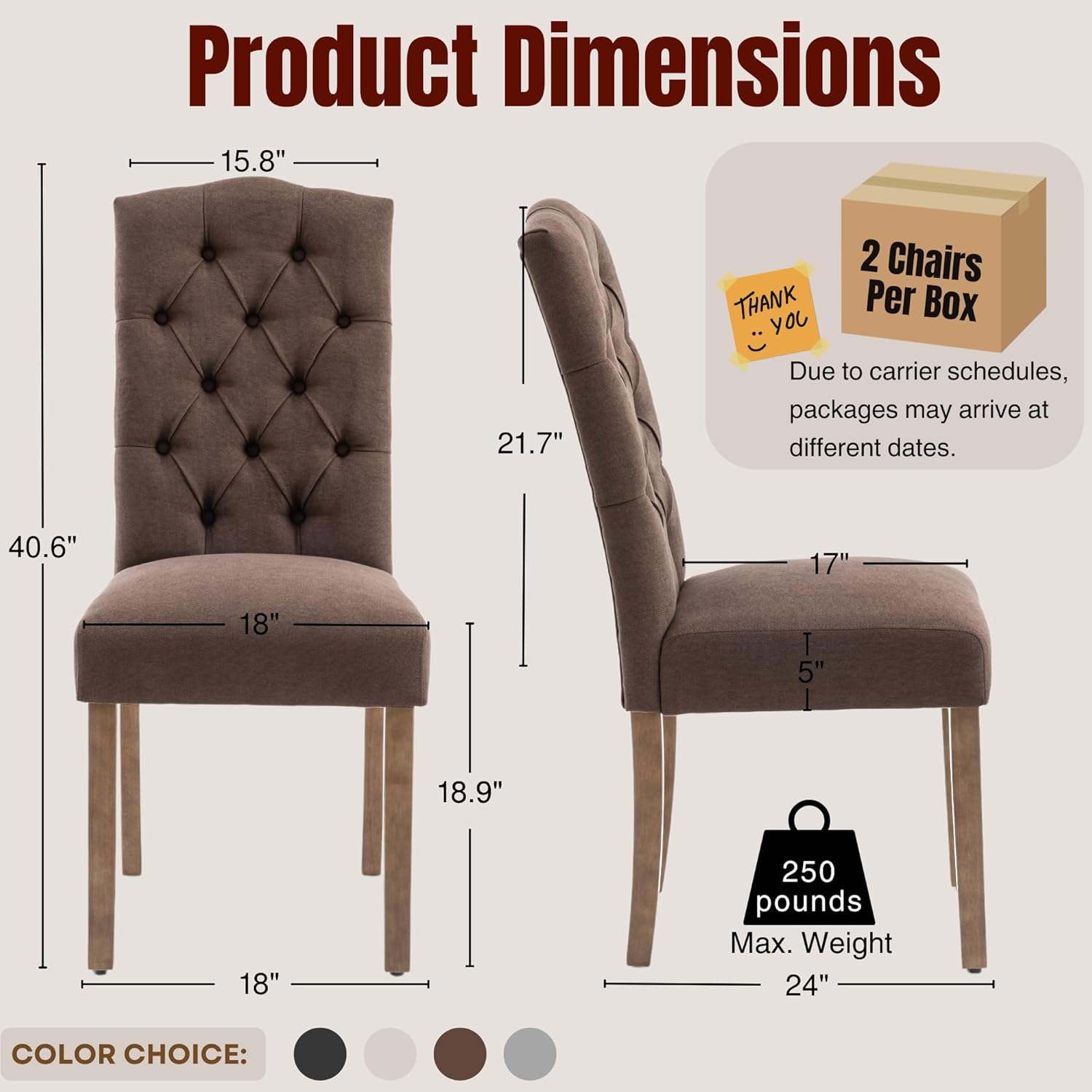 Tufted Upholstered Parsons Dining Chair Set Fabric Diner Accent Stylish Modern Kitchen Living Room with Button Sturdy Solid Wood Legs, 4-Pack