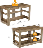 Tribesigns 63 Inch Kitchen Island with Seating and Storage, 3-Tier Farmhouse Stationary Island Table with Large Worktop & Leg Room, Coffee Bar Table with Shelves for Kitchen, Dining Room, Rustic Brown