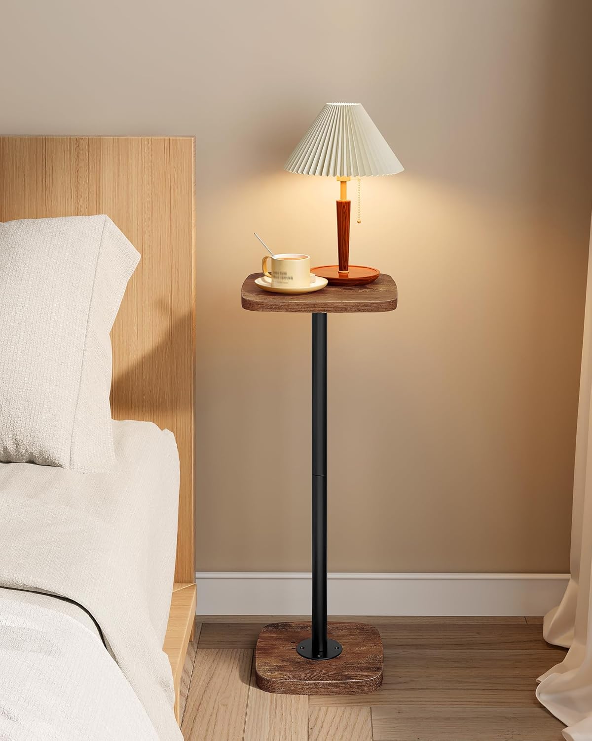 CHOEZON Small Drink Table, Square Side Table for Small Spaces, Martini Table with Pedestal, for Living Room, Bedroom, Rustic Brown and Black TBZ24BF
