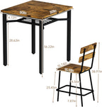 Hooseng 3 Piece Bar Table and Chairs Set, Counter Height Small Dining Table with 2 Bar Stools, Farmhouse Square Kitchen Table with Storage for Bistro, Pub, Small Space